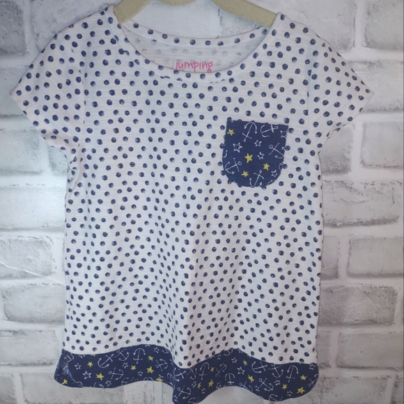 Sz. 5  Kids Polka Dot Shirt - Blue and White nautical. - Picture 1 of 7